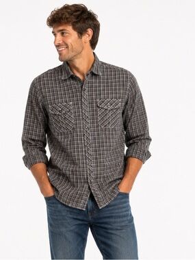 Michael Brandon Black Grey Plaid Long Sleeved Casual Western Casual Dress Shirt